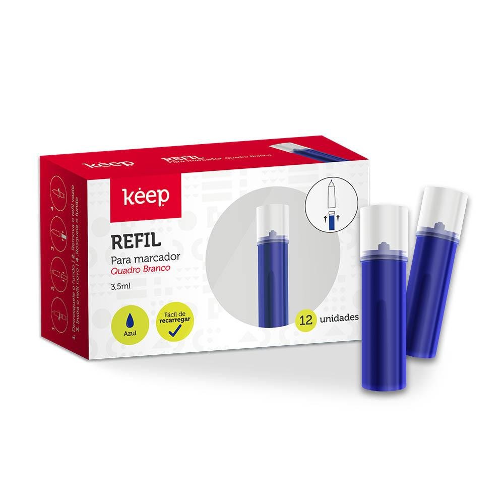 Refil p/ Marcador Quadro Branco 3,5ml Azul Keep CX 12UN - MR002