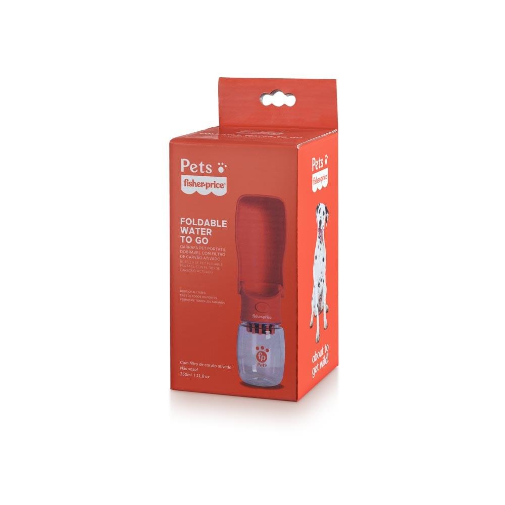 Garrafa Portatil Dobravel Pet Foldable Water To Go 350ml com Filtro de Carvão Ativado Vermelha Fisher Price - PP258