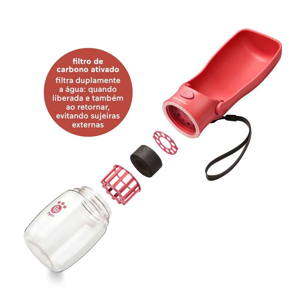Garrafa Portatil Dobravel Pet Foldable Water To Go 350ml com Filtro de Carvão Ativado Vermelha Fisher Price - PP258
