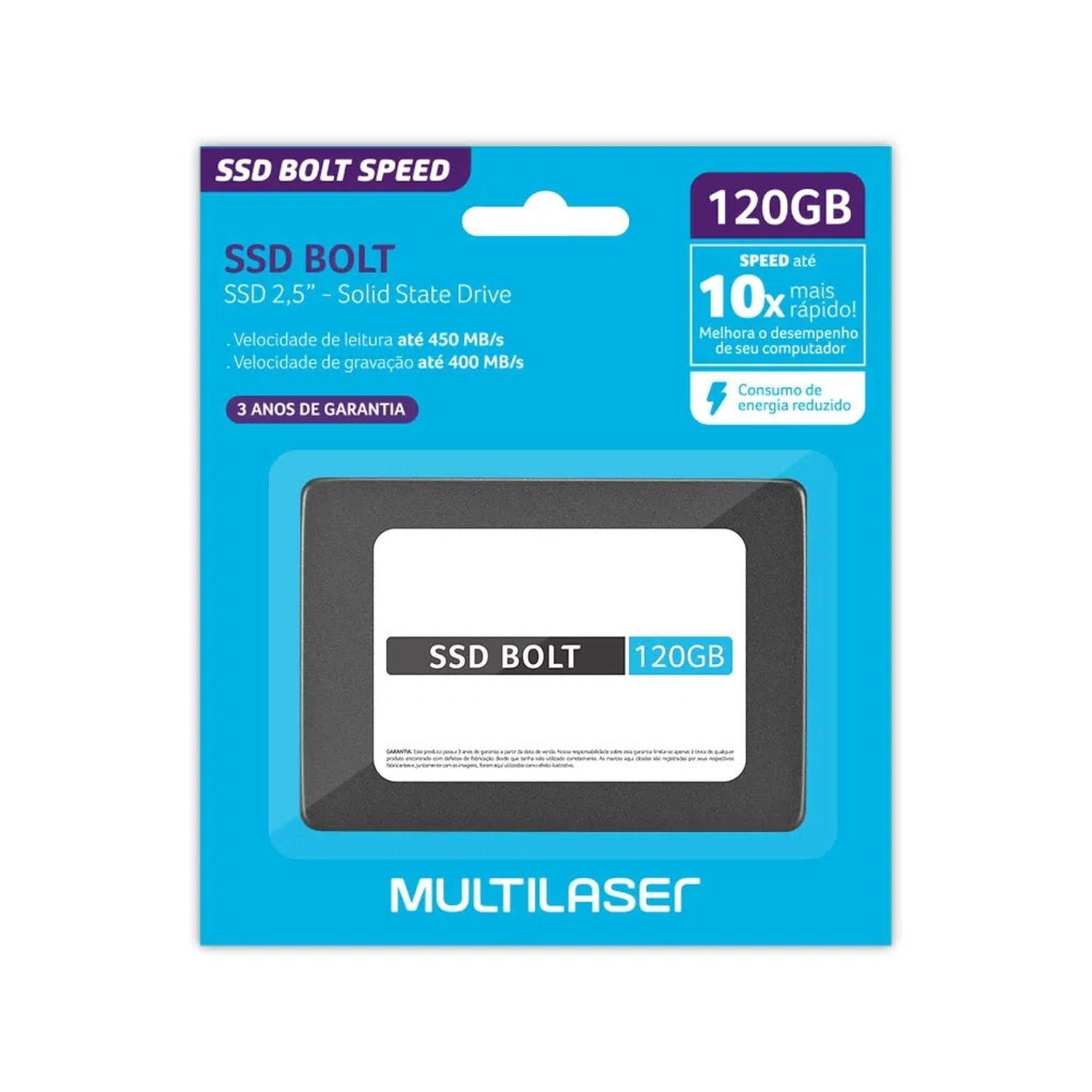Ssd 120gb Sata3 Multilaser Bolt Speed Ss120, Leitura/Gravação 450/400mb/S