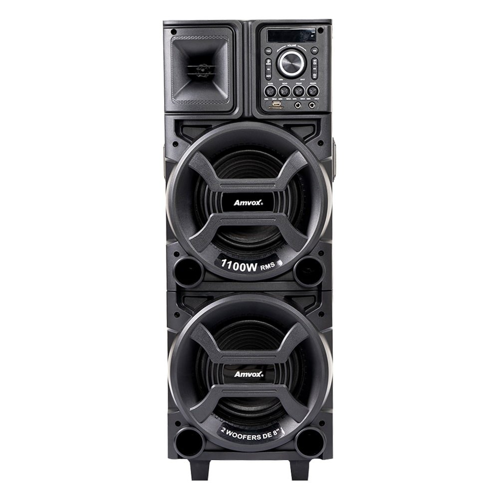 Caixa de Som Amplificada ACA 1101 Black Duplo 8 - AUX/USB/CARD, Bluetooth, 1100W RMS, Preto