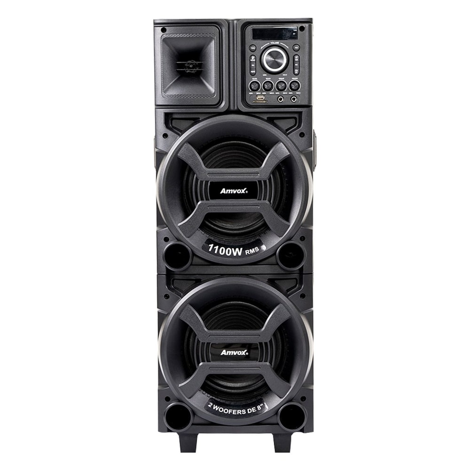 Caixa de Som Amplificada ACA 1101 Black Duplo 8 - AUX/USB/CARD, Bluetooth, 1100W RMS, Preto