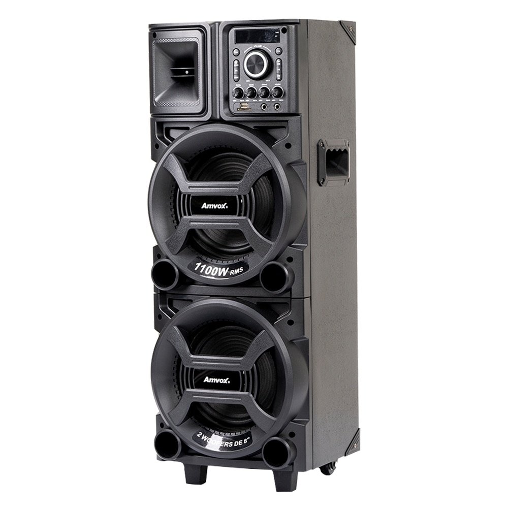 Caixa de Som Amplificada ACA 1101 Black Duplo 8 - AUX/USB/CARD, Bluetooth, 1100W RMS, Preto