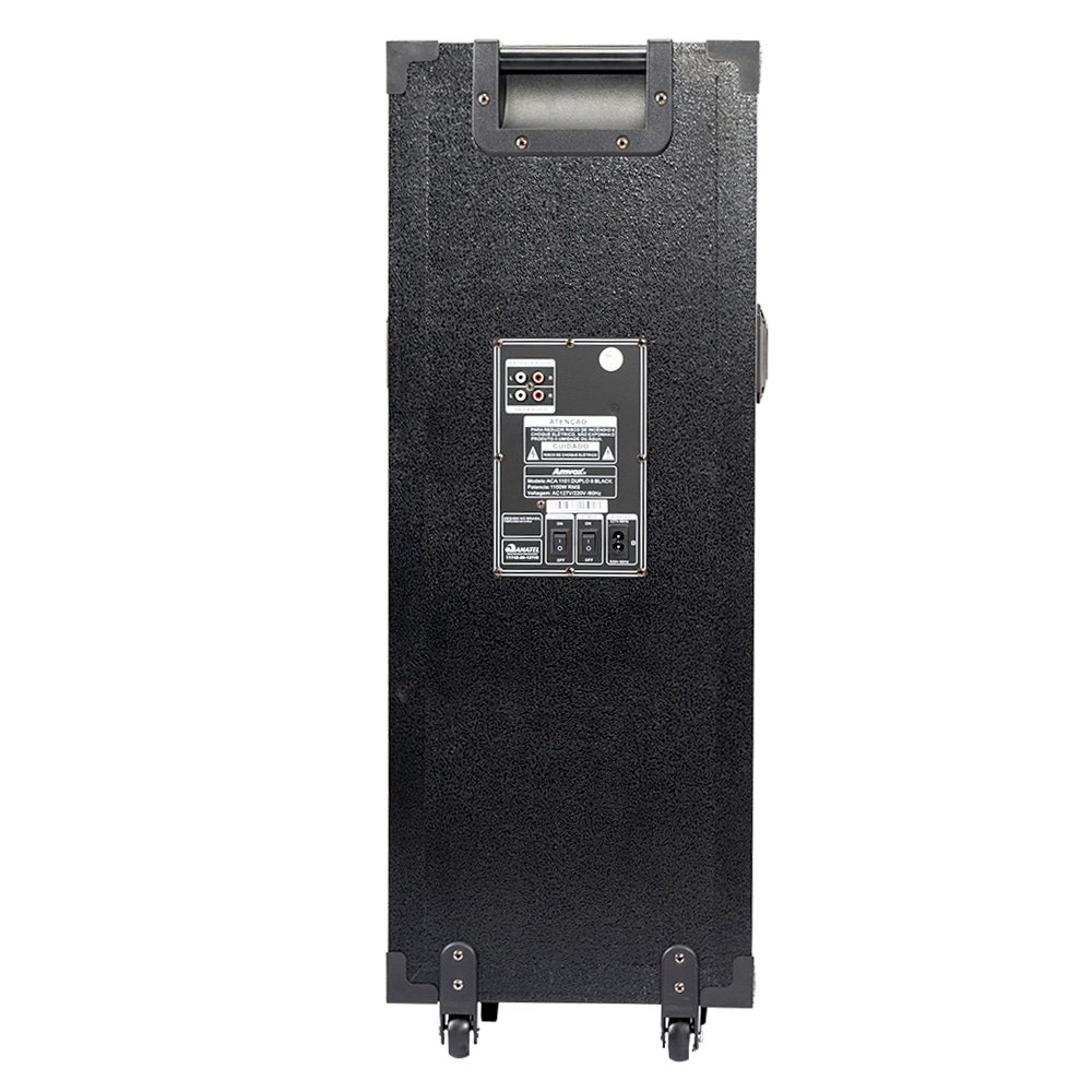 Caixa de Som Amplificada ACA 1101 Black Duplo 8 - AUX/USB/CARD, Bluetooth, 1100W RMS, Preto