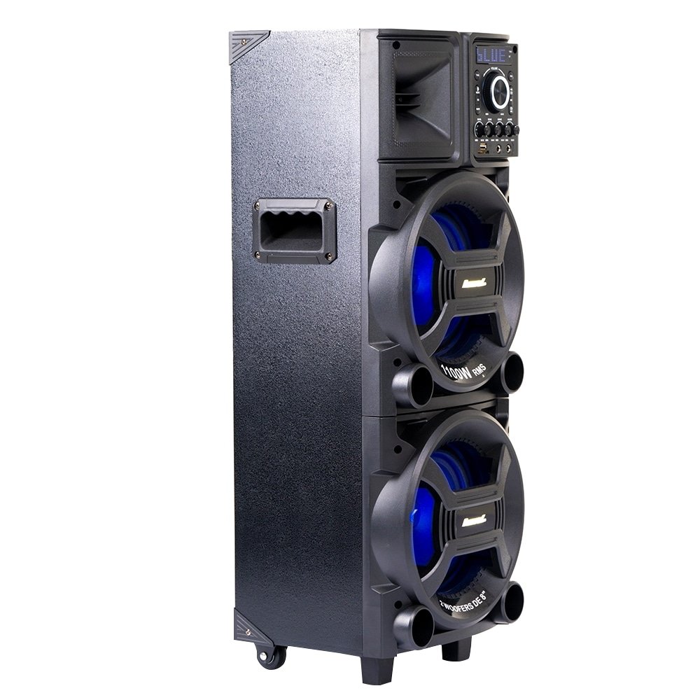 Caixa de Som Amplificada ACA 1101 Black Duplo 8 - AUX/USB/CARD, Bluetooth, 1100W RMS, Preto
