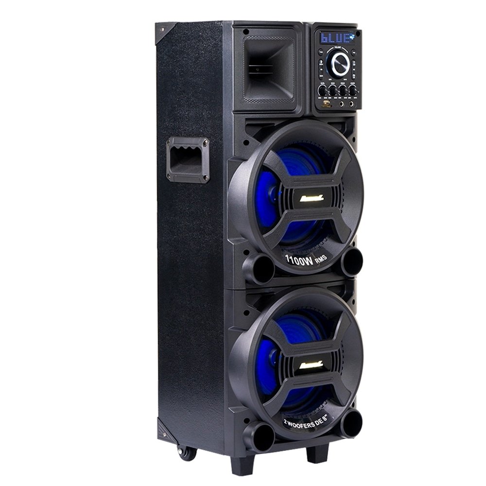 Caixa de Som Amplificada ACA 1101 Black Duplo 8 - AUX/USB/CARD, Bluetooth, 1100W RMS, Preto