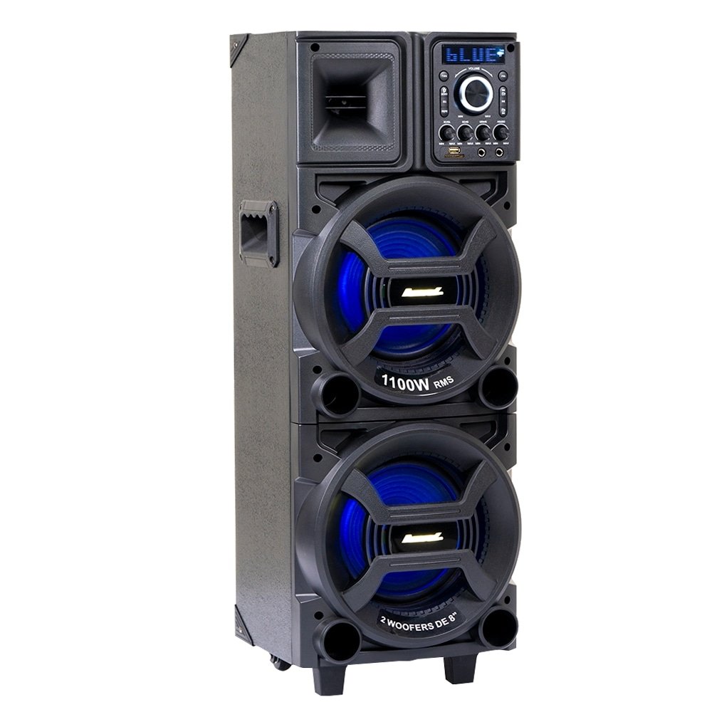 Caixa de Som Amplificada ACA 1101 Black Duplo 8 - AUX/USB/CARD, Bluetooth, 1100W RMS, Preto