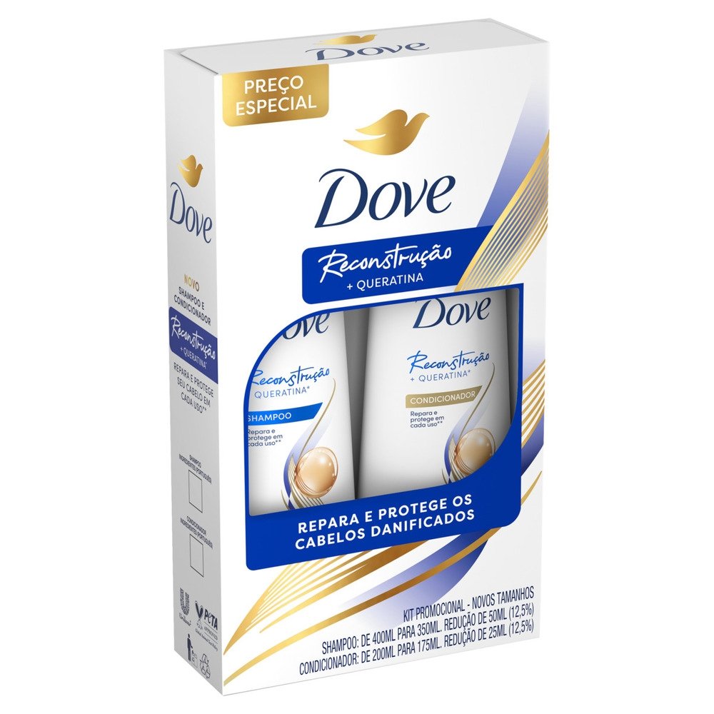 Kit Shampoo 350ml + Condicionador Dove Reconstrução + Queratina 175ml