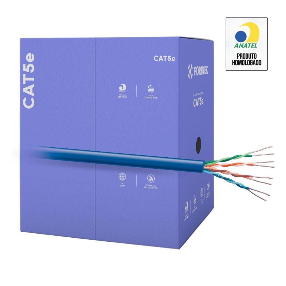 Cabo De Rede Cat5e 305M Fortrek Fk 500C Cmx Azul Un.Venda: Cx/305