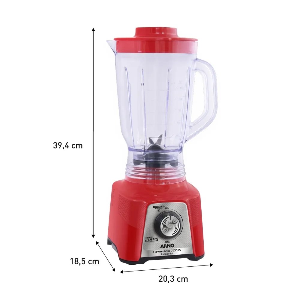 Liquidificador Arno Power Mix LQ34 - Copo de Plástico, 15 Velocidades + Pulsar, 700W, Vermelho, 110V