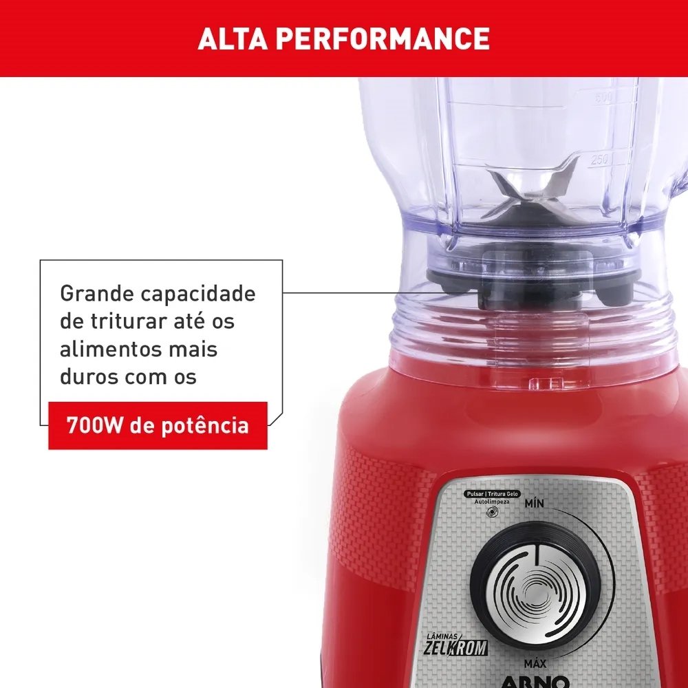 Liquidificador Arno Power Mix LQ34 - Copo de Plástico, 15 Velocidades + Pulsar, 700W, Vermelho, 220V