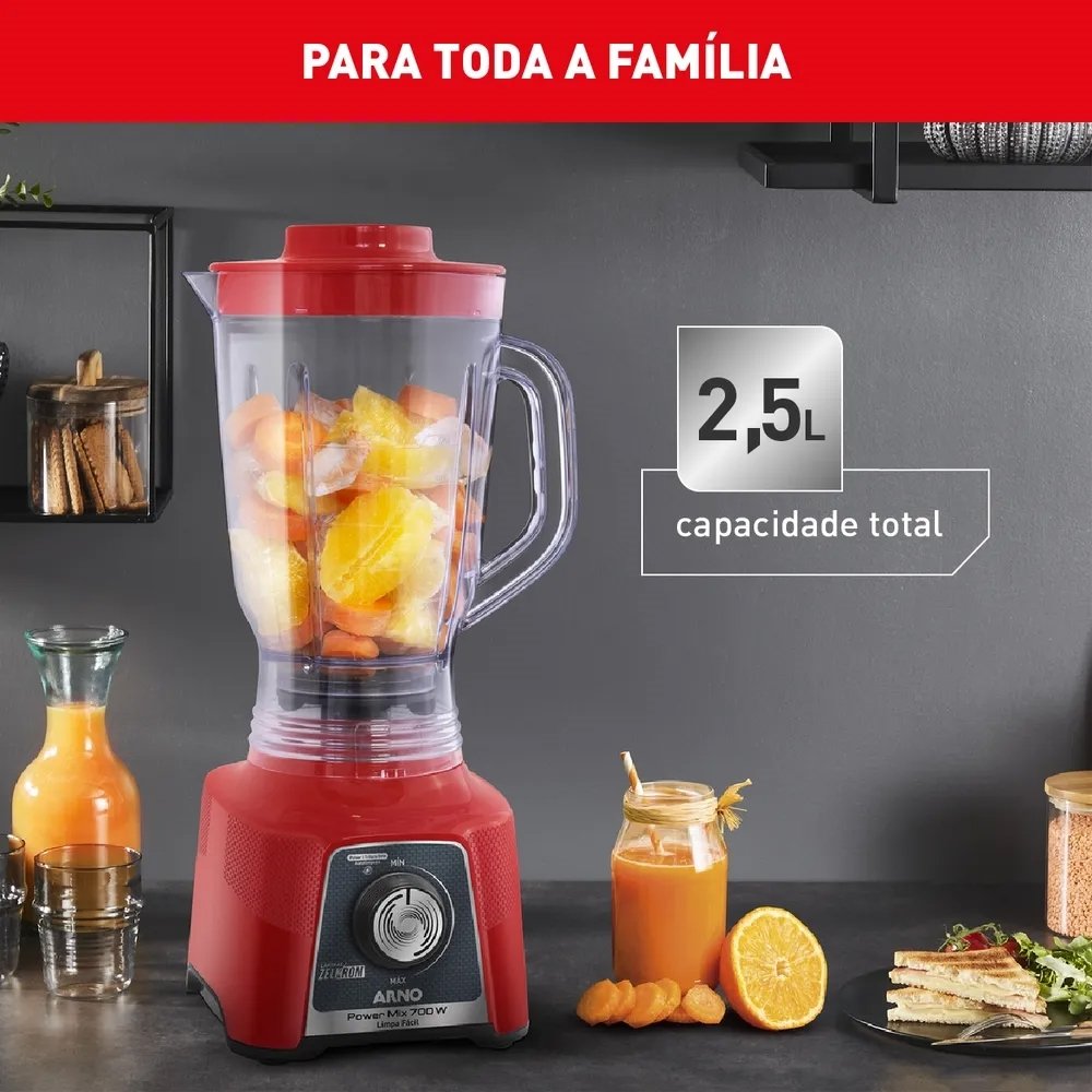 Liquidificador Arno Power Mix LQ34 - Copo de Plástico, 15 Velocidades + Pulsar, 700W, Vermelho, 220V