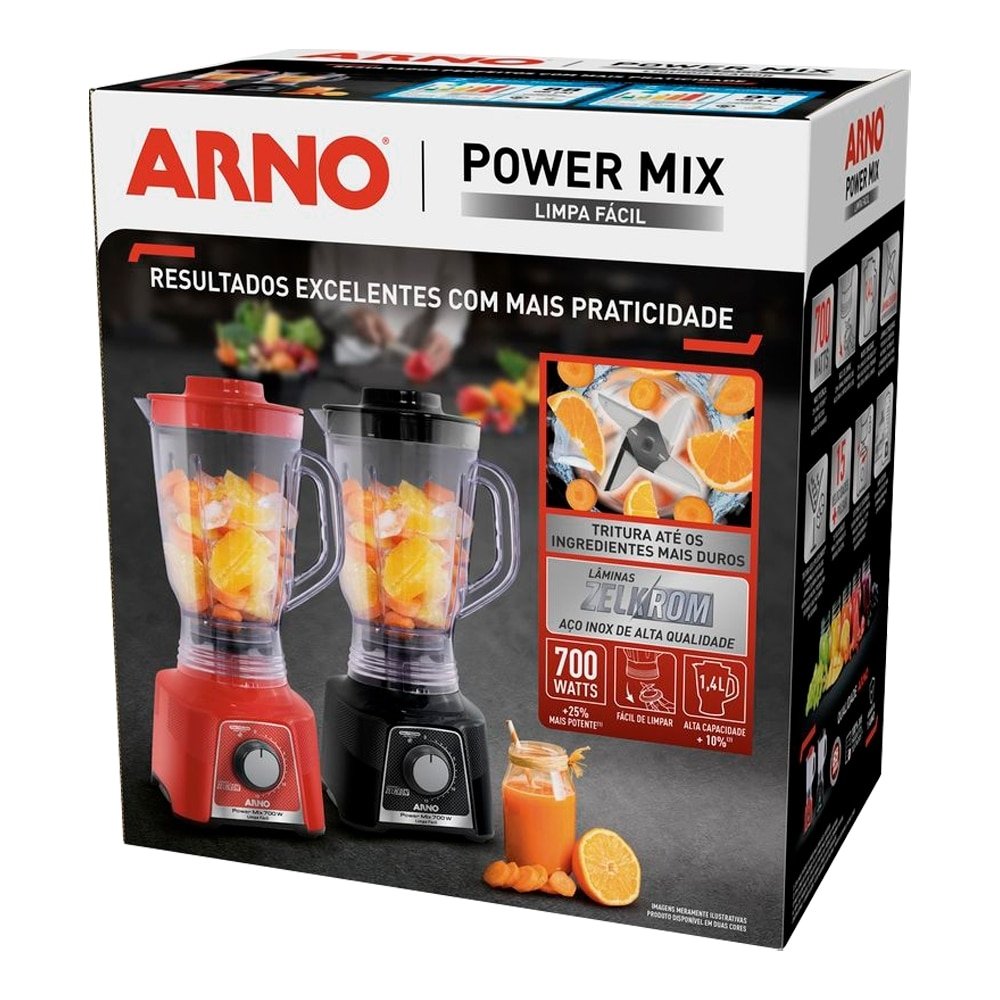 Liquidificador Arno Power Mix LQ34 - Copo de Plástico, 15 Velocidades + Pulsar, 700W, Vermelho, 220V