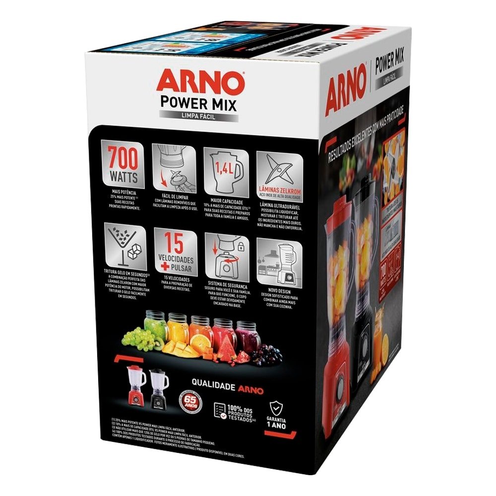 Liquidificador Arno Power Mix LQ34 - Copo de Plástico, 15 Velocidades + Pulsar, 700W, Vermelho, 220V