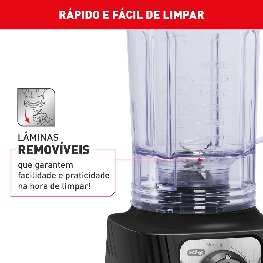 Liquidificador Arno LN78 Power Max - Copo SAN Cristal, 15 Velocidades + Pulsar, 1200W, Preto, 220V