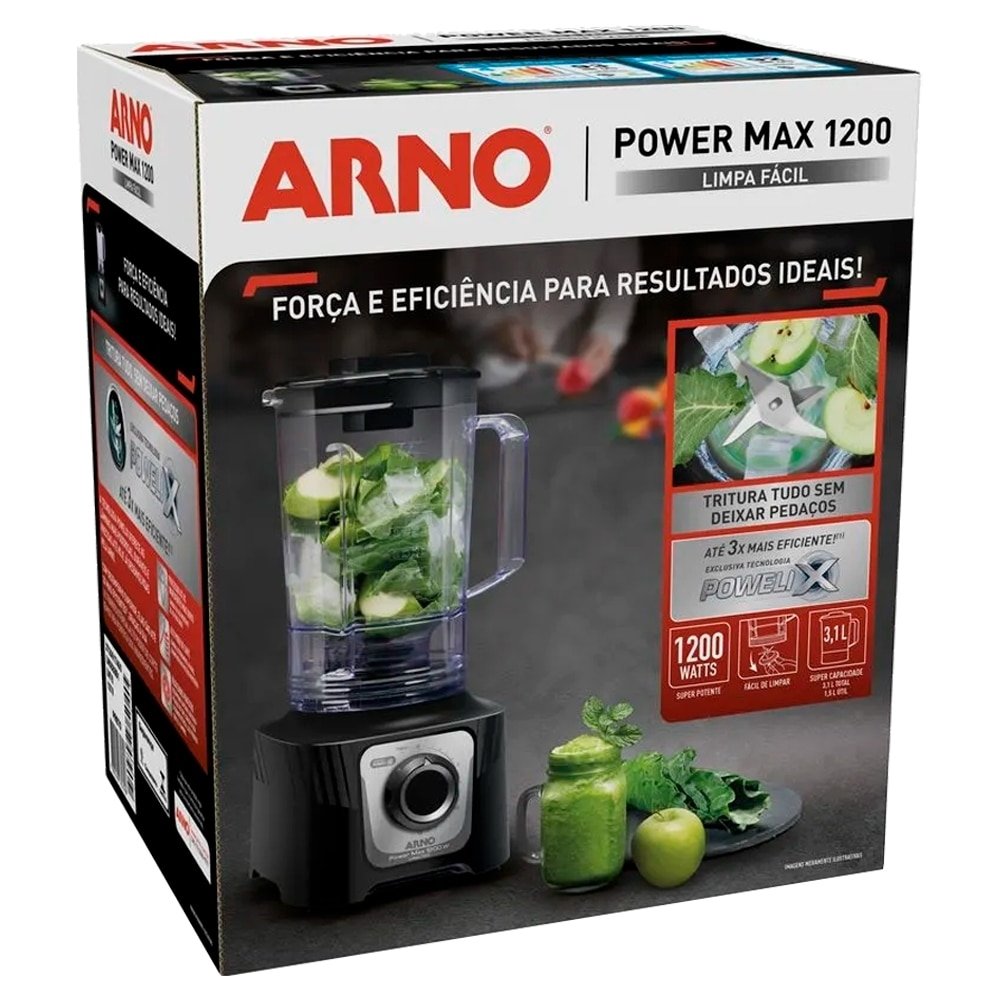 Liquidificador Arno LN78 Power Max - Copo SAN Cristal, 15 Velocidades + Pulsar, 1200W, Preto, 220V