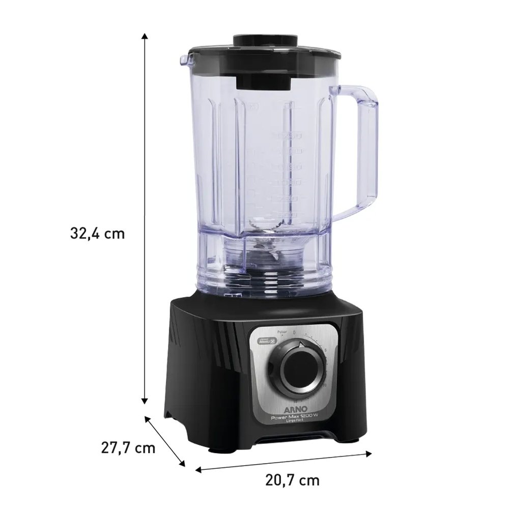 Liquidificador Arno LN78 Power Max - Copo SAN Cristal, 15 Velocidades + Pulsar, 1200W, Preto, 220V