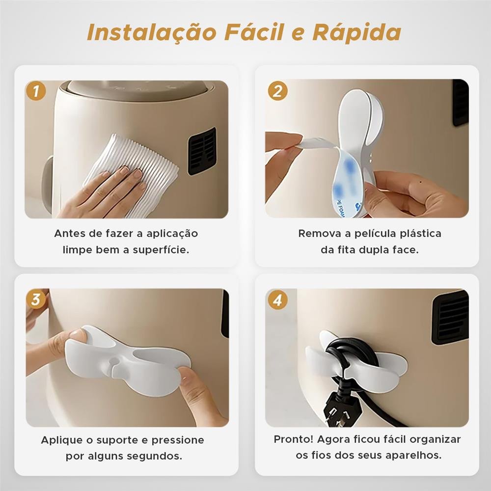 Organizador Enrolador De Fios E Cabos Em Abs Com Adesivo Cinza - 5 Unidades