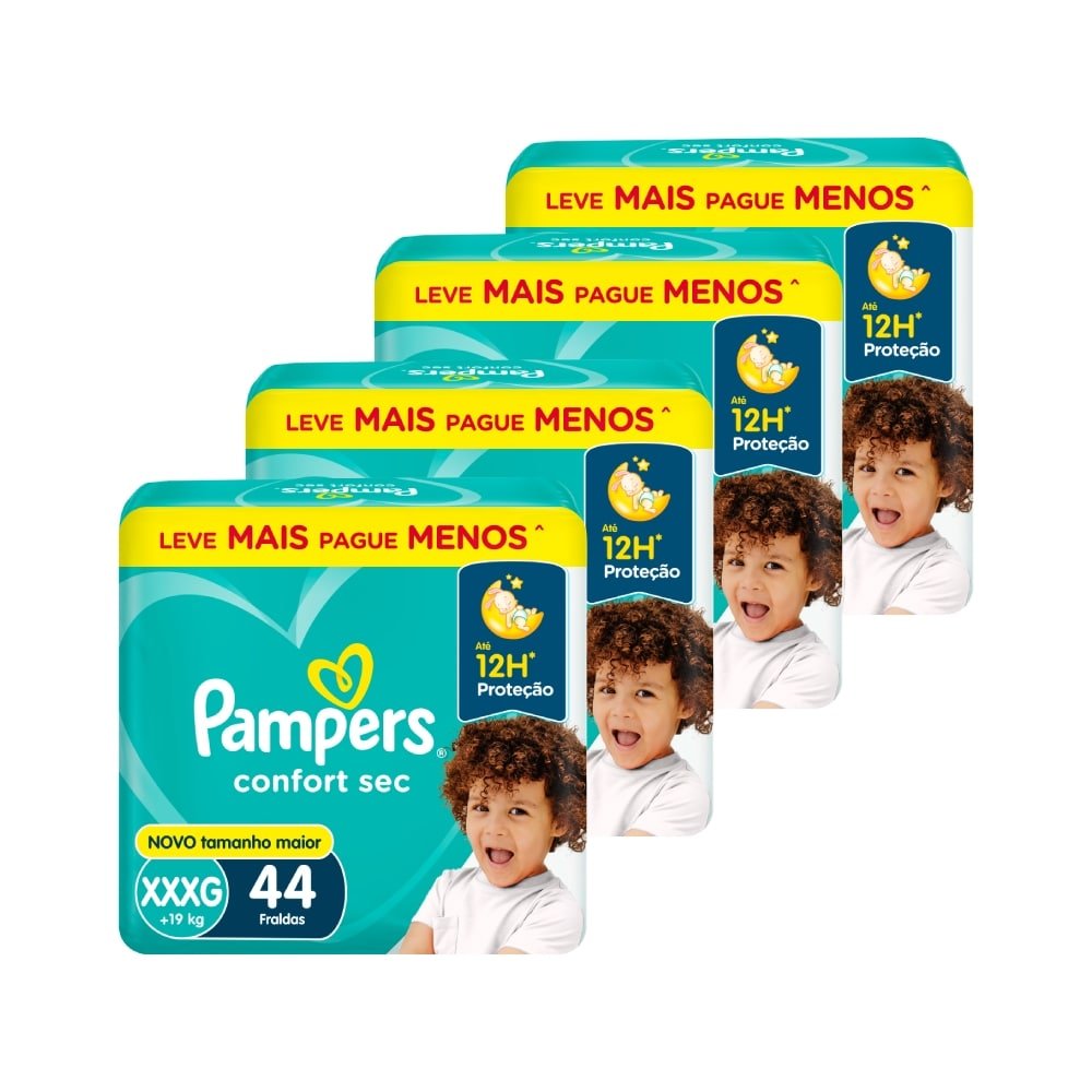 Fralda Descartável Pampers Confort Sec Super Tamanho XXXG - 4 Pacotes com 44 Fraldas - Total 176 Tiras