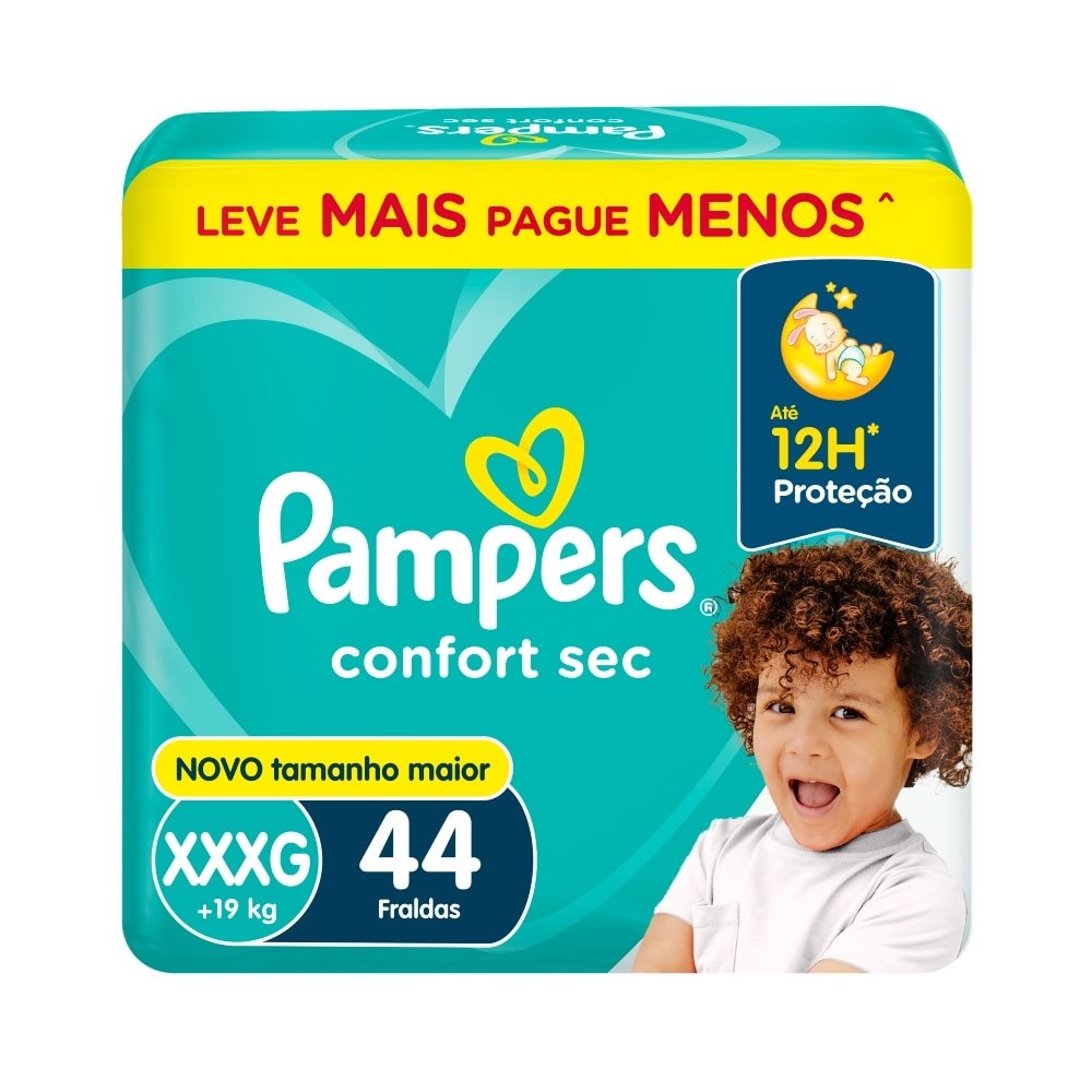 Fralda Descartável Pampers Confort Sec Super Tamanho XXXG - 4 Pacotes com 44 Fraldas - Total 176 Tiras