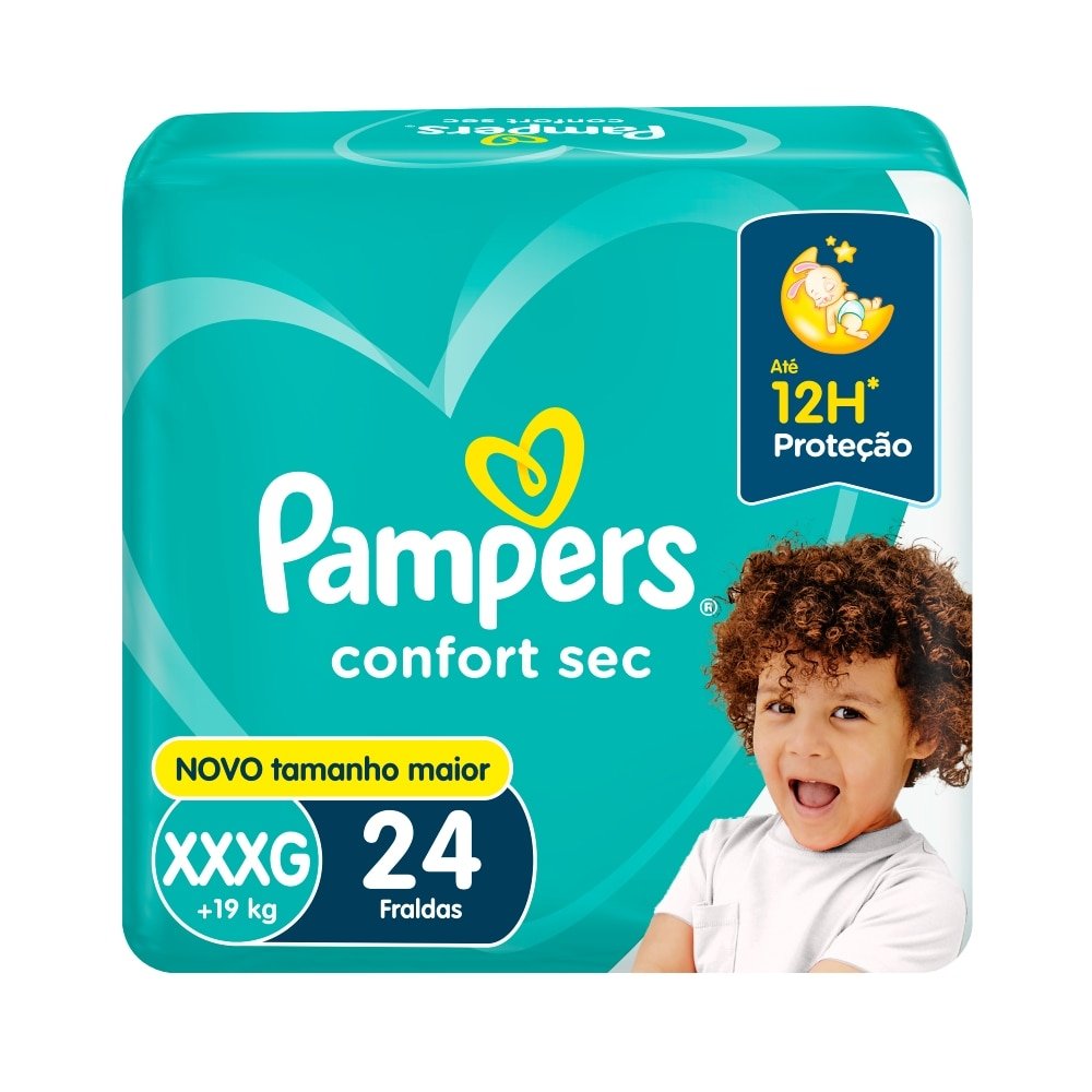 Fralda Descartável Pampers Confort Sec Super Tamanho XXG - 8 Pacotes com 24 Fraldas - Total 192 Tiras