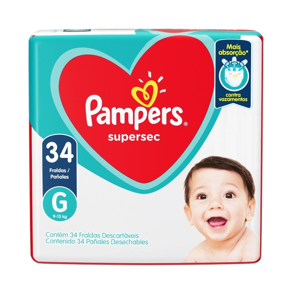 Fralda Descartável Pampers Supersec Tamanho G - 4 Pacotes com 34 Fraldas - Total 136 Tiras
