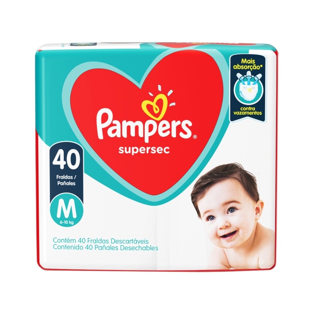 Fralda Descartável Pampers Supersec Tamanho M - 8 Pacotes com 40 Fraldas - Total 320 Tiras