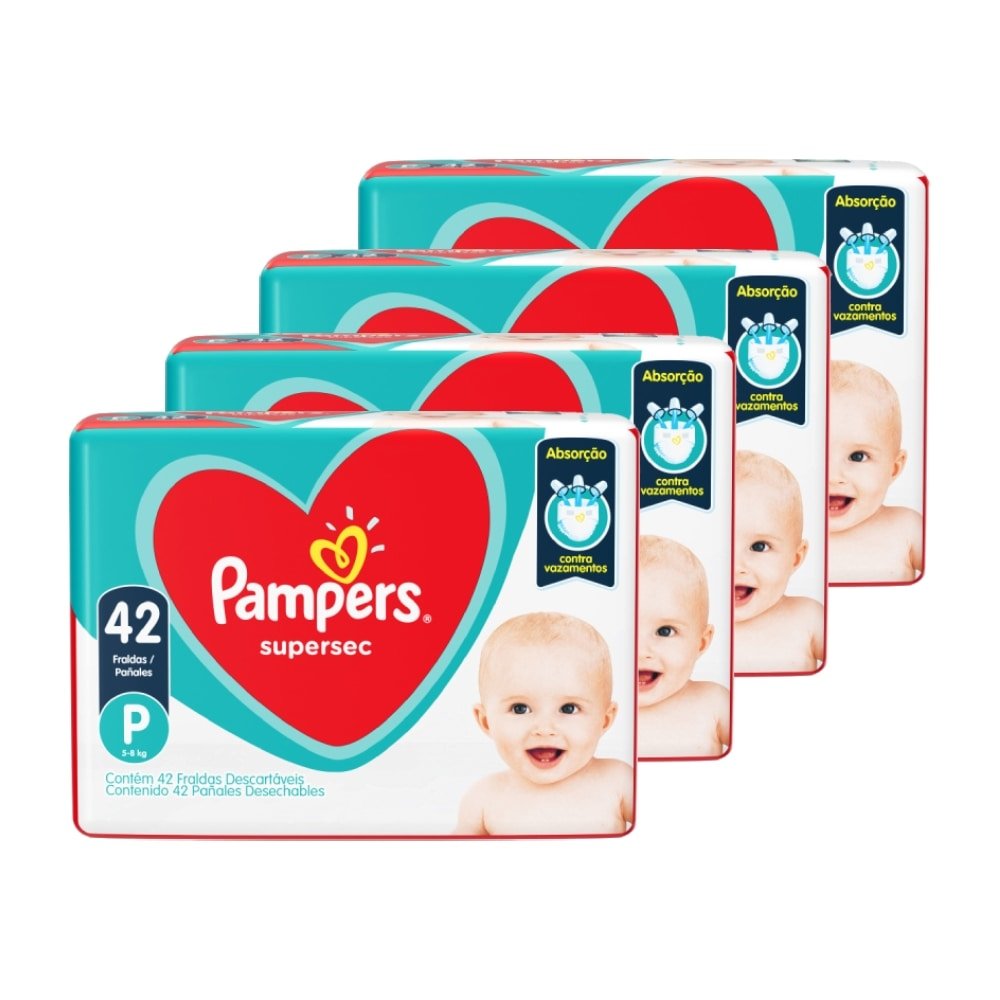 Fralda Descartável Pampers Supersec Tamanho P - 4 Pacotes com 42 Fraldas - Total 168 Tiras