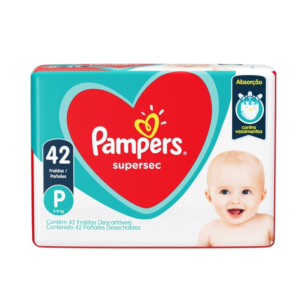 Fralda Descartável Pampers Supersec Tamanho P - 4 Pacotes com 42 Fraldas - Total 168 Tiras