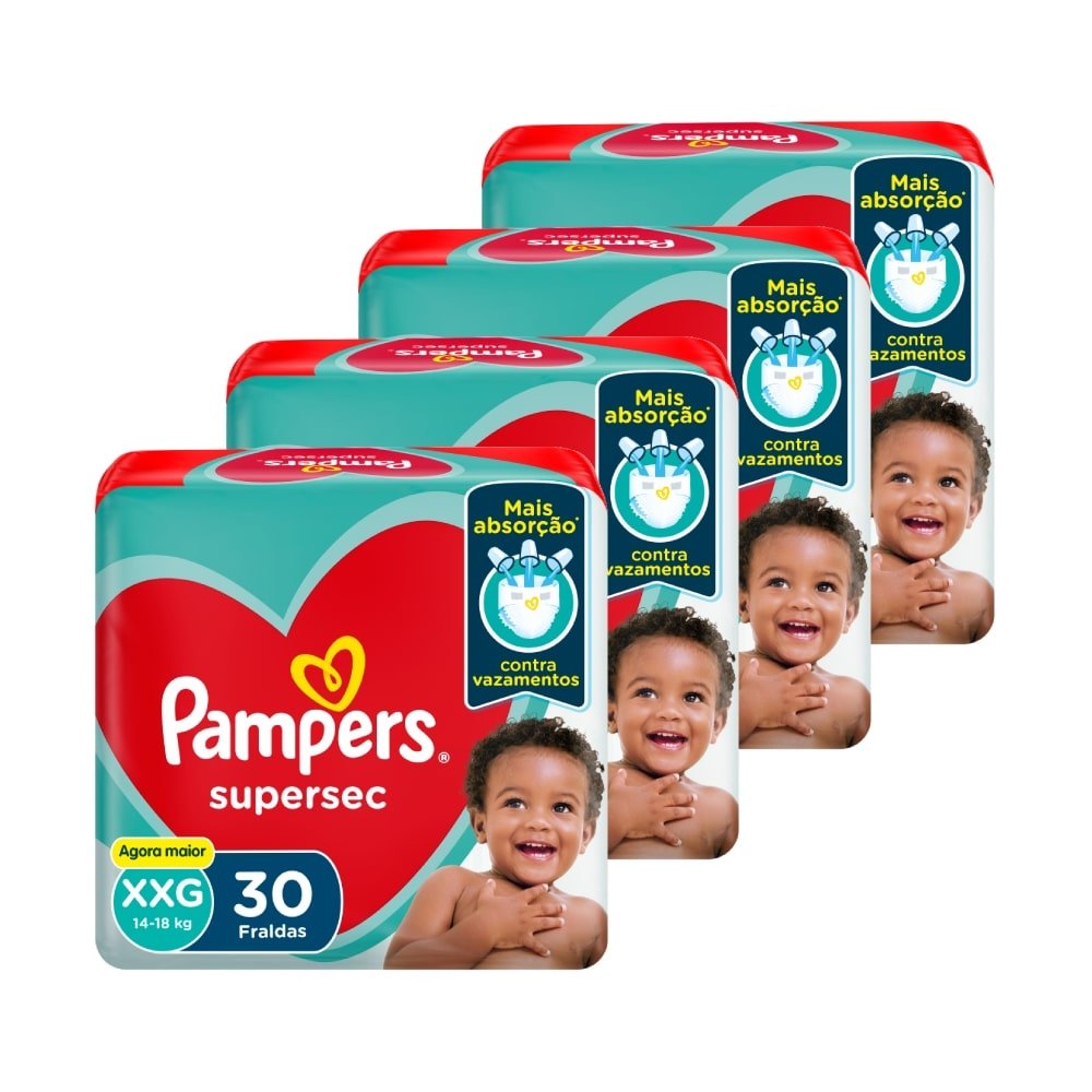 Fralda Descartável Pampers Supersec XXG - 4 Embalagens com 30 Unidades cada