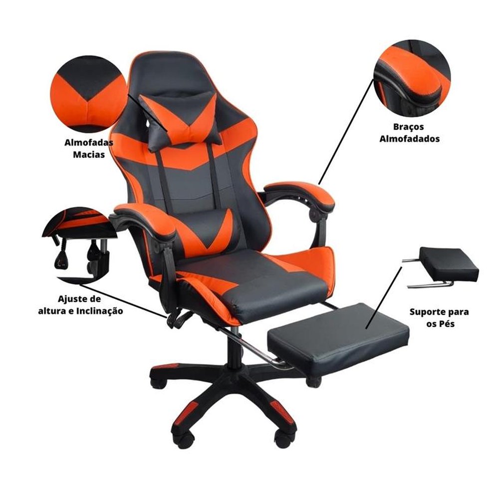 Kit 2 Cadeiras Gamer Stillus Ergonômica com Apoio Para os Pés - Vermelho