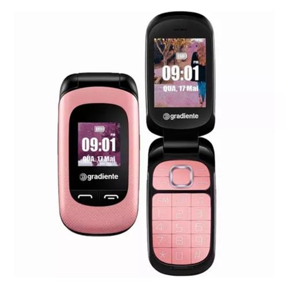 Celular Gradiente Flip Neo S105A Dual Chip Rádio FM MP3 Preto / Rosa