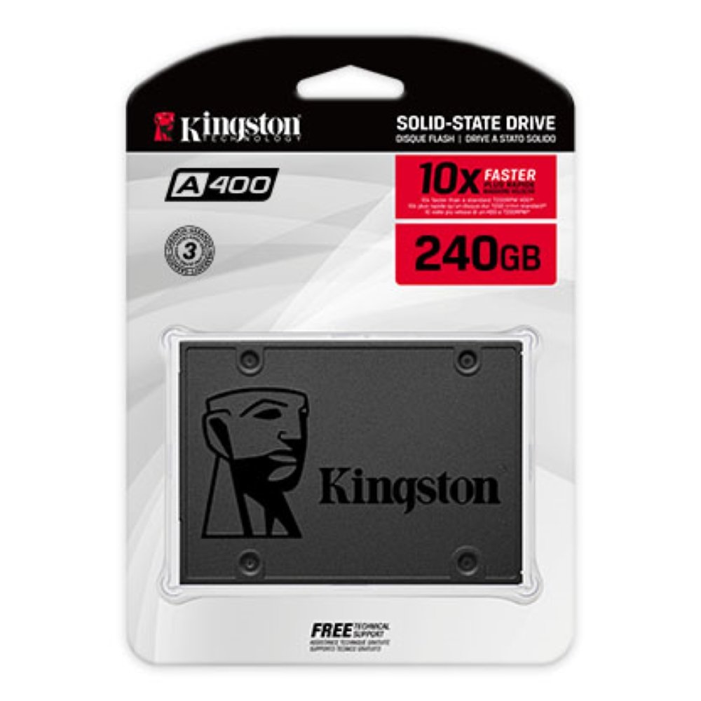 SSD Kingston A400, 240 GB, SATA III, 2.5", Leitura: 500 MB/s, Gravação: 350 MB/s, Preto - SA400S37/240G
