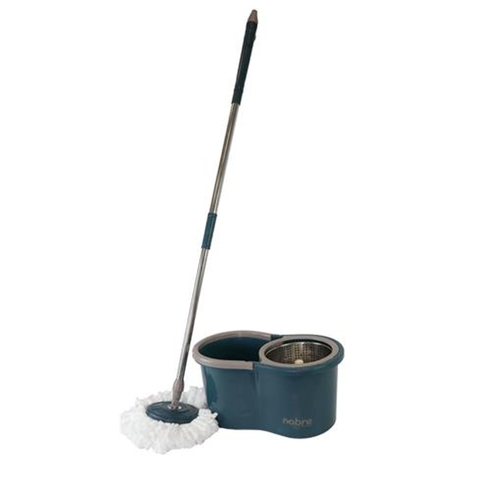 Conjunto Mop Rotatorio Balde 13L Com Cesto Inox E 2 Refis Rotary Mop Stainless Steel Nobre