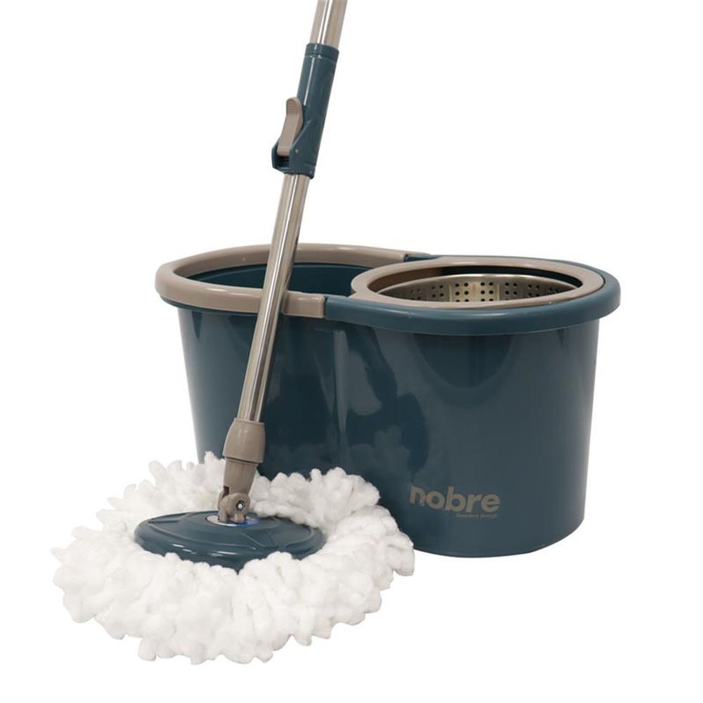 Conjunto Mop Rotatorio Balde 13L Com Cesto Inox E 2 Refis Rotary Mop Stainless Steel Nobre
