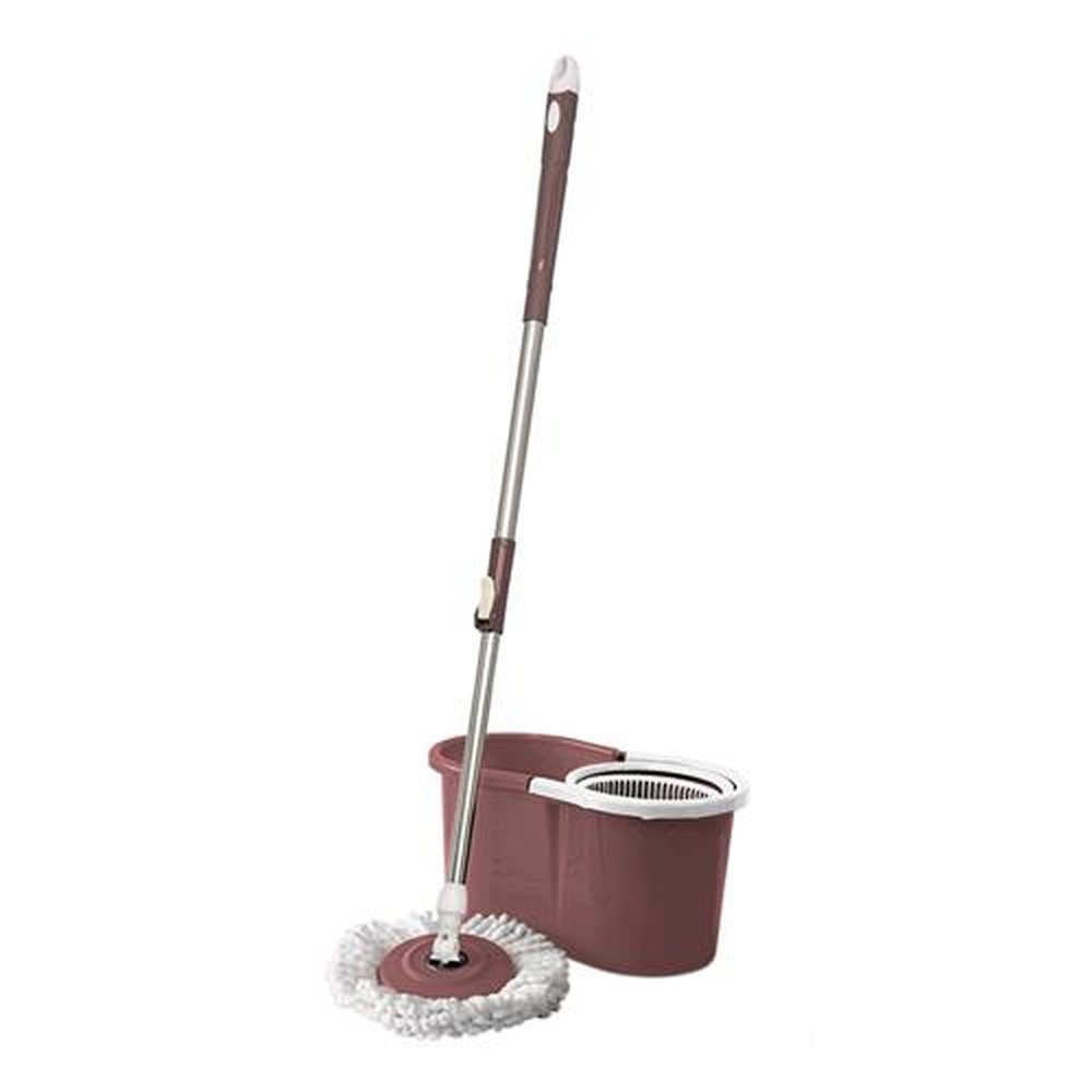 Conjunto Mop Rotatorio Compact Balde 9L Com Cesto Plastico E 1 Refil Rotary Mop Rosa Marsala