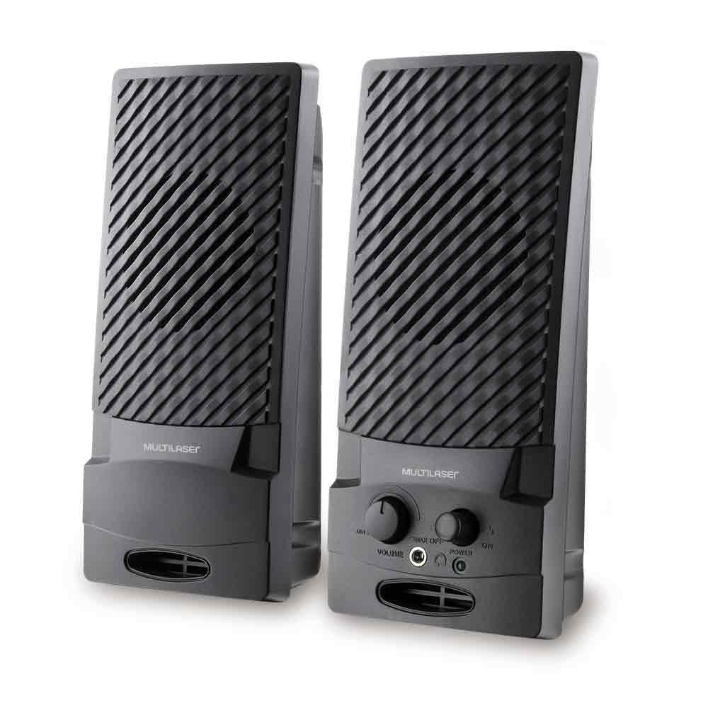 Caixas de Som Multi 2.0 1W RMS Alimentação Usb Conexão P2 Som Estereo Preto - SP050
