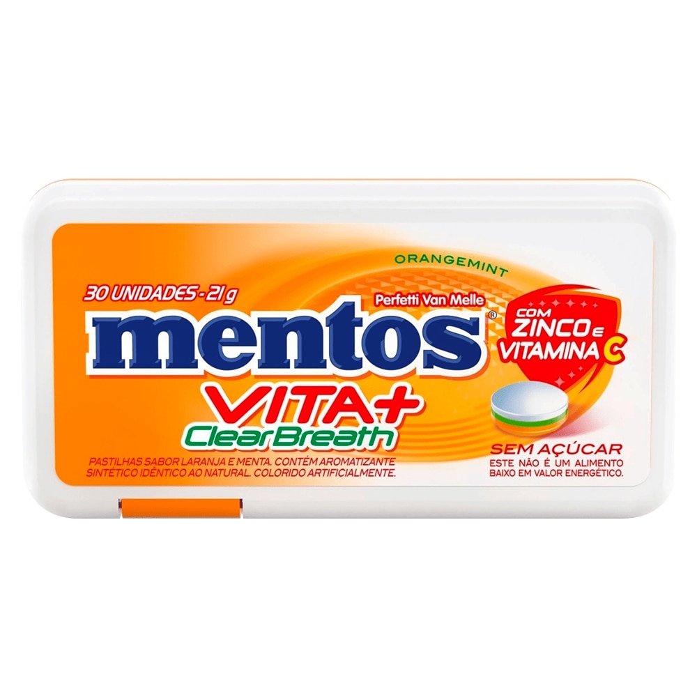 Pastilha Mentos Clear Breath Orange Mint 21g - Embalagem com 9 Unidades