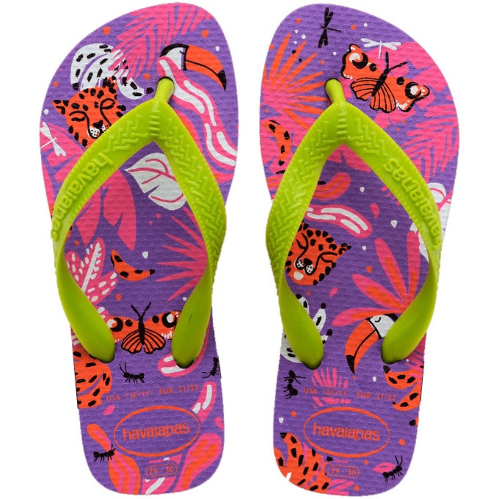 Chinelo Havaianas Kids Top Fashion (23-32) - Lilas Escuro Verde Limão 7066 Com 12 pares