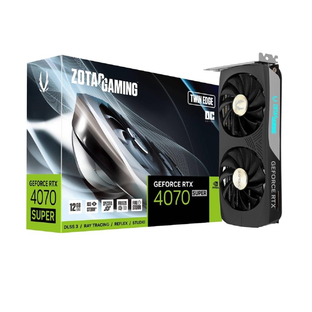 Placa de Video Zotac GeForce RTX 4070 Super Twin Edge OC, 12GB, GDDR6X, 192-Bit, Spectra RGB, Preto