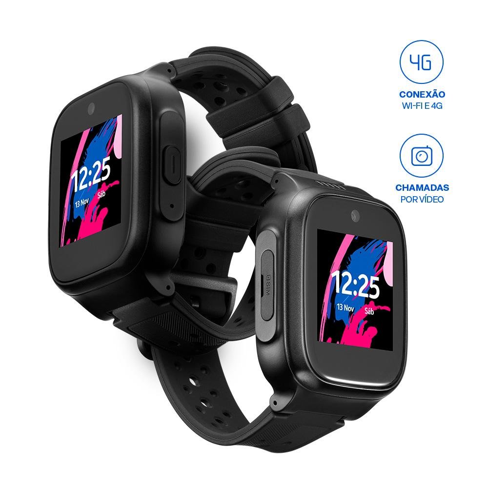 KidWatch Infantil Multi 4G + Wi-Fi com Chamada por voz e video + Controle Parental + Localização GPS - Preto - P9203