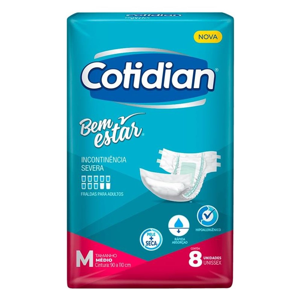 Fralda Geriátrica Cotidian Bem Estar Confort Plus Tamanho M - 8 Pacotes com 8 Unidades Cada