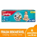 Fralda Descartável Looping Looney Tunes Mega Extra Grande - 6 Pacotes com 26 Fraldas - Total 156 Tiras