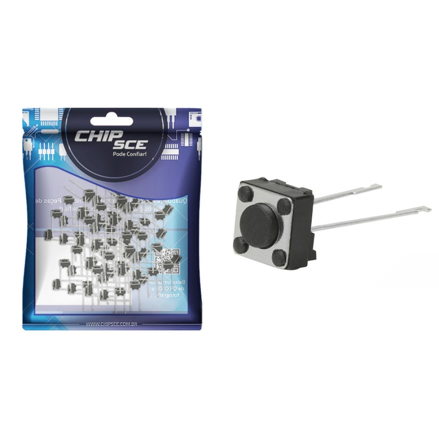Chave Táctil 2 Terminais 6x6x4,3mm 180 Graus - 50 Unidades - ChipSCE