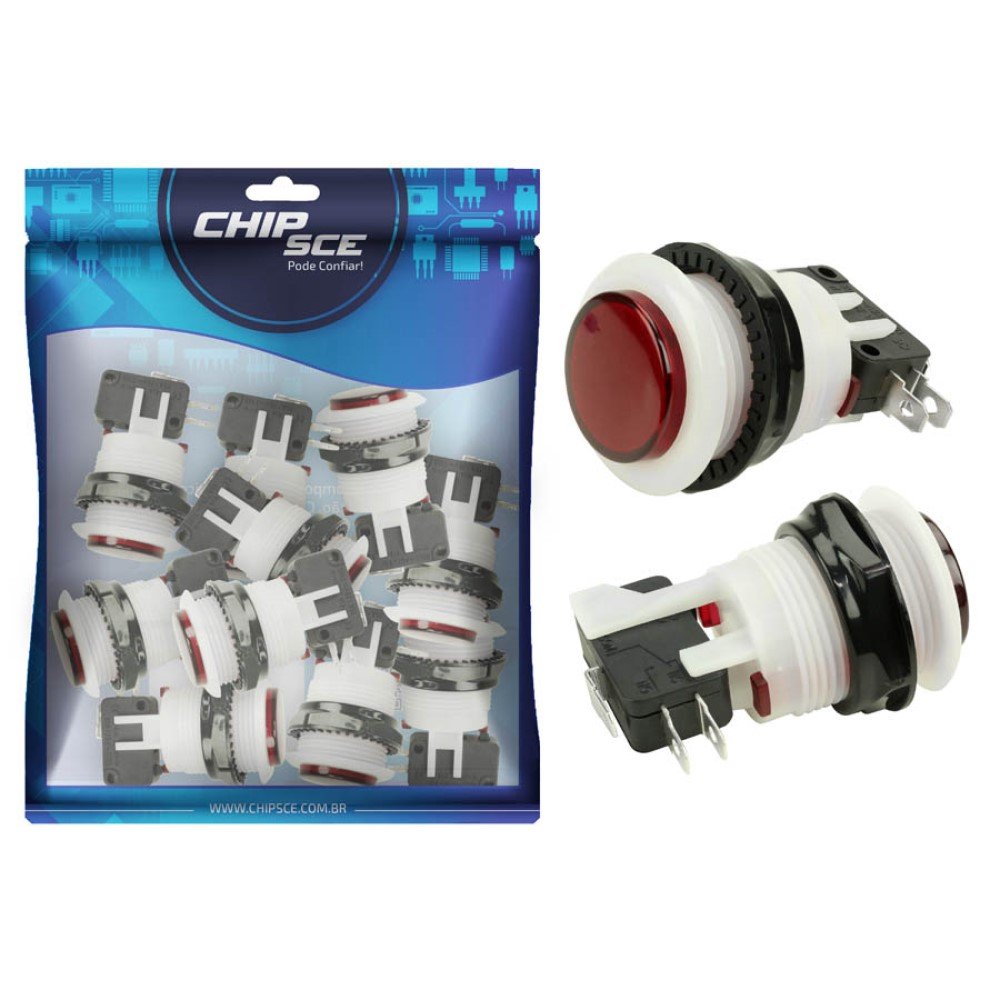 Chave Push Button Psb-29 Para Fliperama Vermelho - 10 Unidades - ChipSCE
