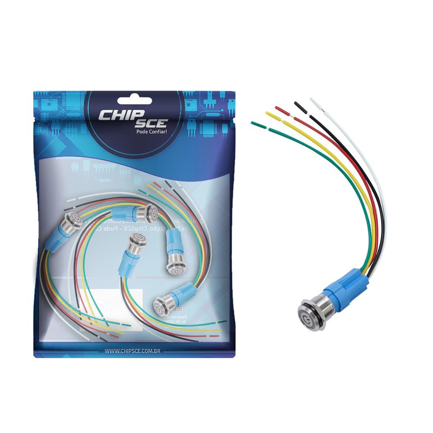 Chave Liga E Desliga Universal Inox 12V Com Trava LED 16MM Las3-16f-11epl/s - Azul