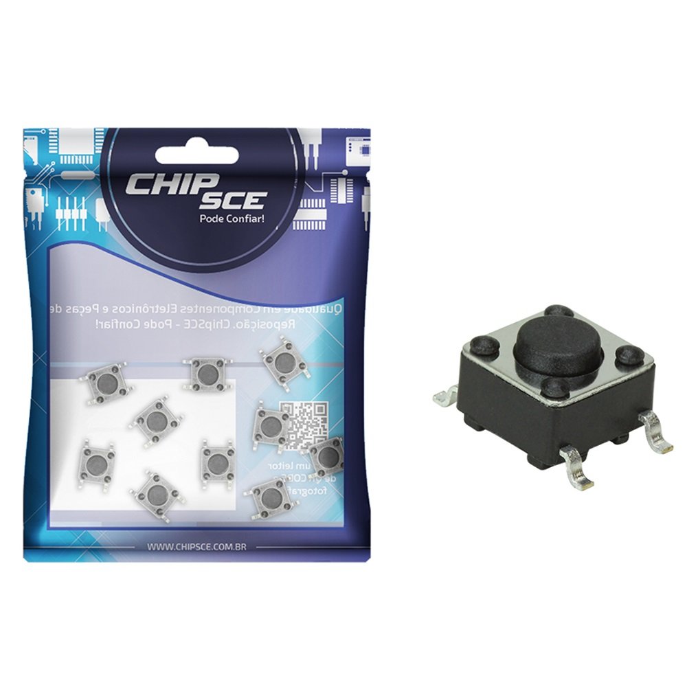 Chave Tact SMD - 6 X 6 X 4,3Mm - 0089-2 - 180 Graus - 10 Unidades - ChipSCE