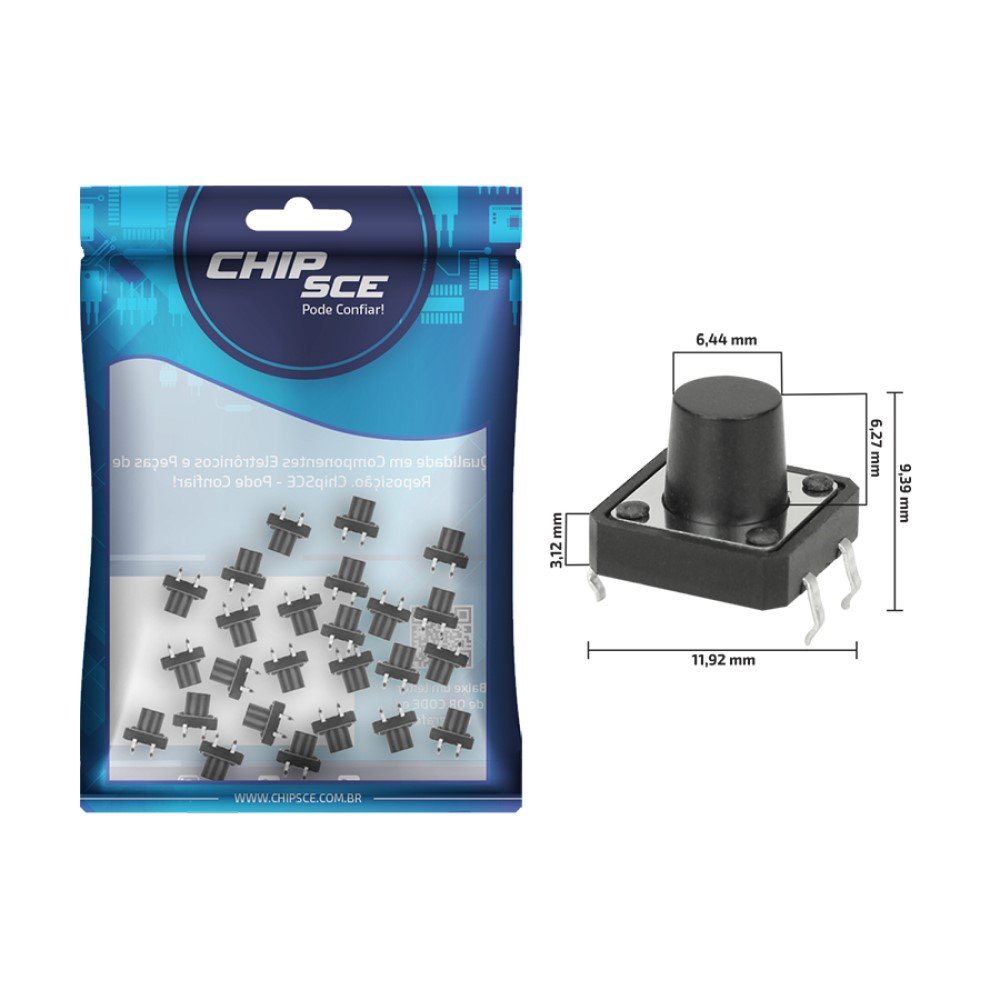 Chave Tact 12 X 12 X 9,5Mm - 180 Graus - Kfc-A06 - 25 Unidades