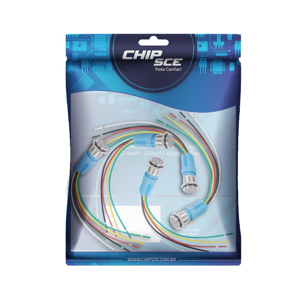 Chave Liga E Desliga Universal Inox 12V Com Trava LED 16MM Las3-16f-11epl/s - Verde - 5 Unidades