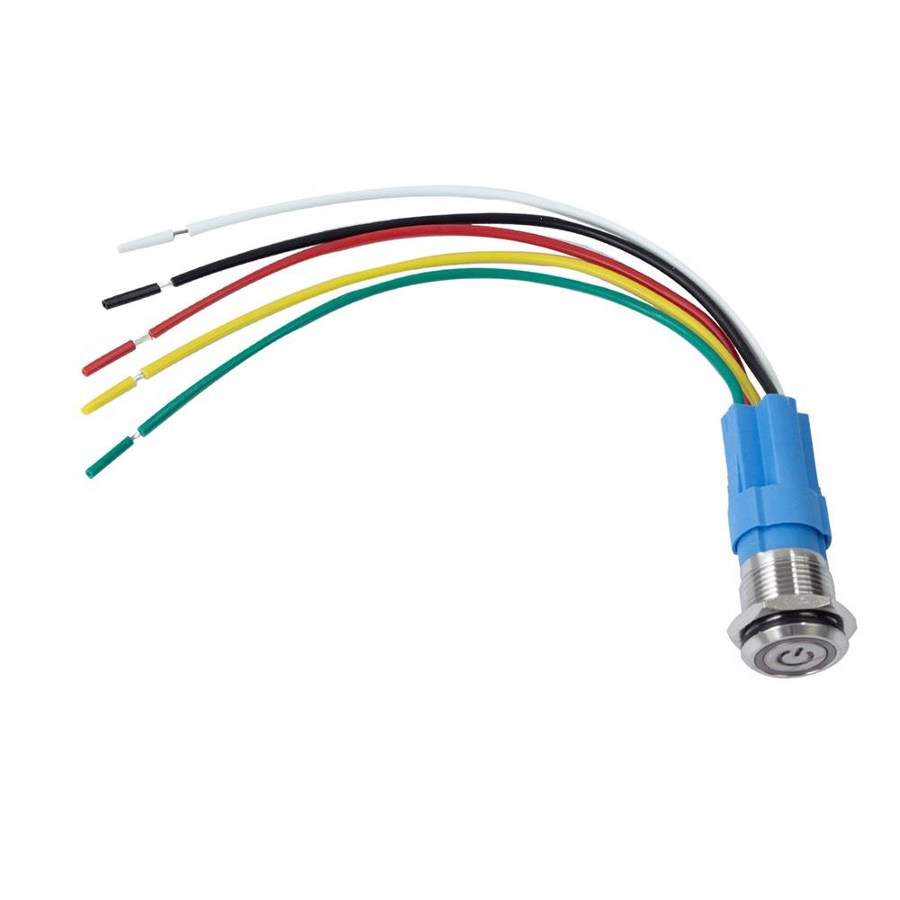 Chave Liga E Desliga Universal Inox 12V Com Trava LED 16MM Las3-16f-11epl/s - Verde - 5 Unidades